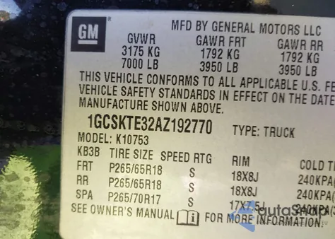 2010 Chevrolet Silverado 1500 Ltz z USA, uszkodzony, nr VIN 1GCSKTE32AZ192770